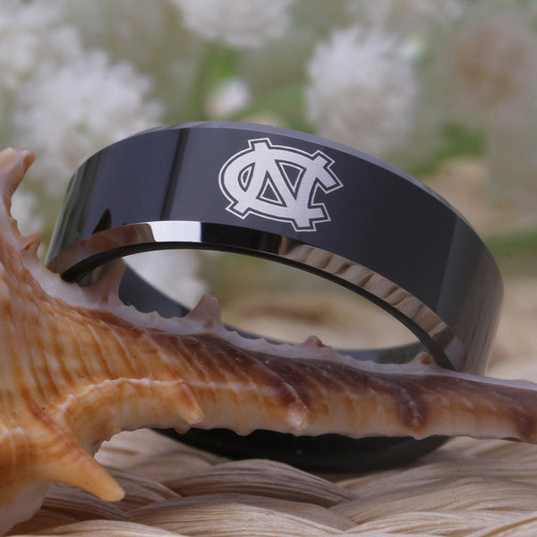 University of North Carolina Tarheels | UNC | Tungsten Ring Band | Black and Silver | 8MM