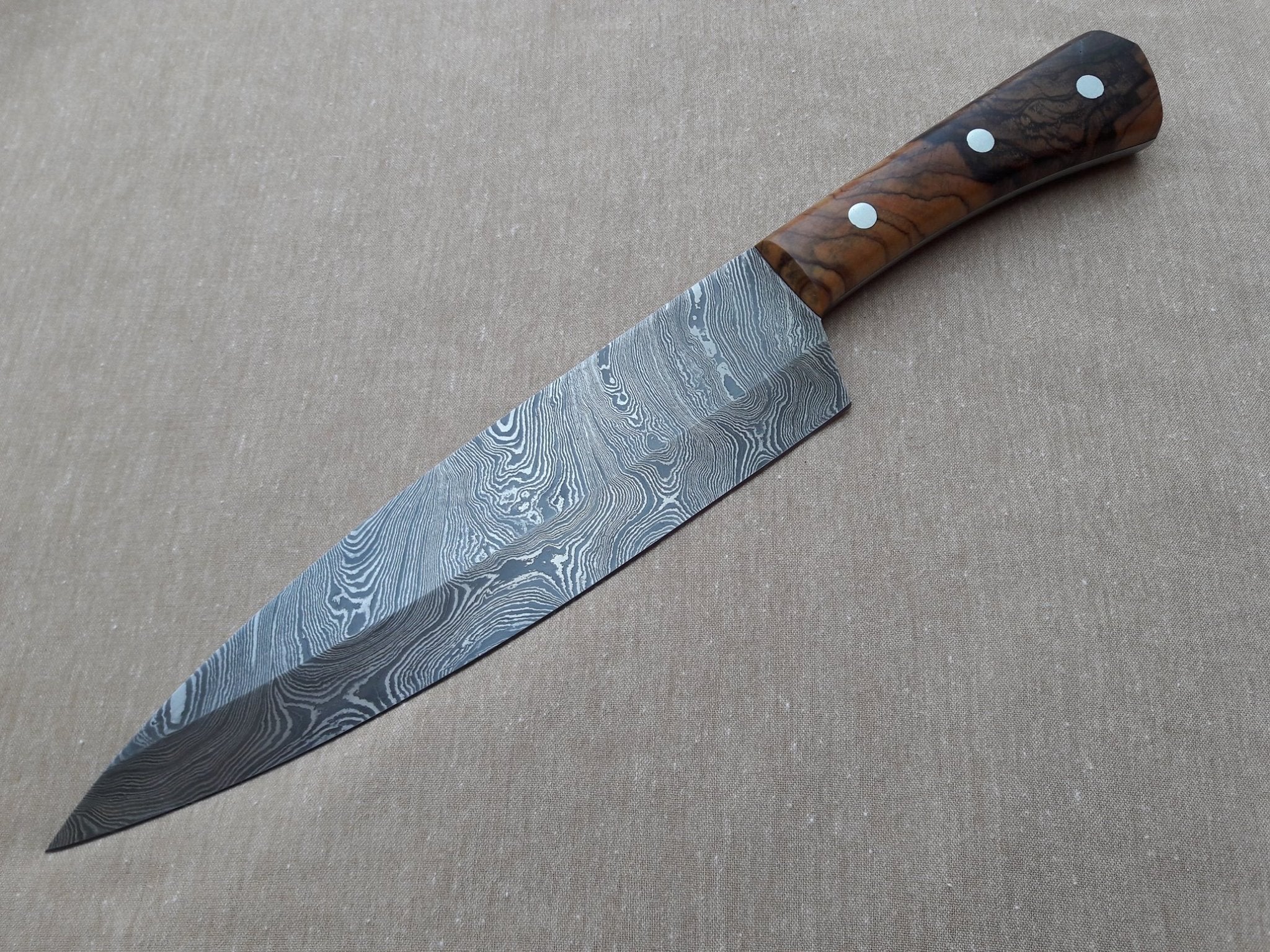 13" Hand Forged Custom Damascus Chef's Knife | Burl Wood Handle - Qatalyst