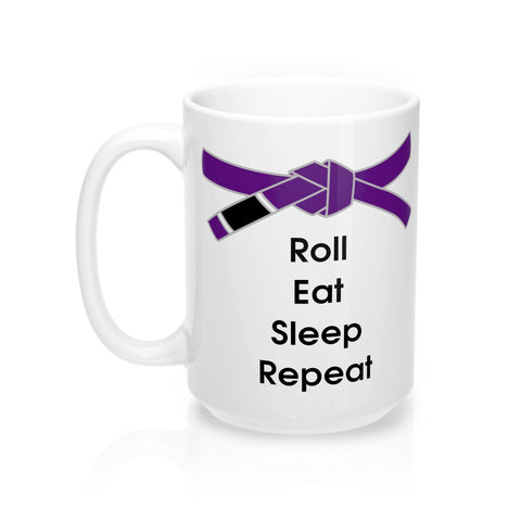 Jiu-Jitsu Coffee Mug | Roll, Eat, Sleep, Repeat | Purple Belt | 15oz | Free Shipping - Qatalyst