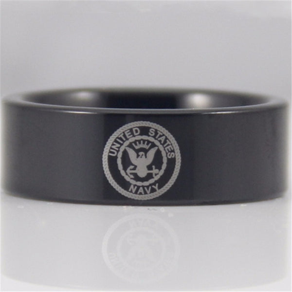 US Navy Logo Military Tungsten Ring Band | Comfort Fit | Black | 8MM