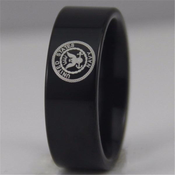 US Navy Logo Military Tungsten Ring Band | Comfort Fit | Black | 8MM