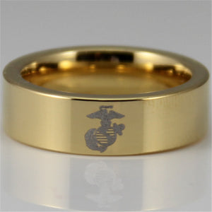 USMC Gold Beveled Designer Men's Ring | Tungsten | Comfort Fit | 6MM - Qatalyst