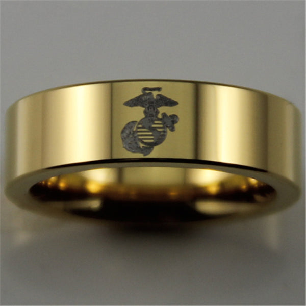 USMC Gold Beveled Designer Men's Ring | Tungsten | Comfort Fit | 6MM - Qatalyst