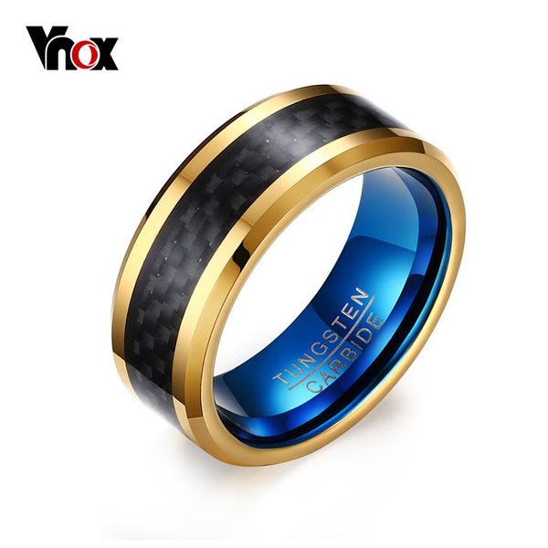 Vnox Blue Tungsten Carbide 8mm Men's Rings with Black Carbon Fiber Inlay - Qatalyst