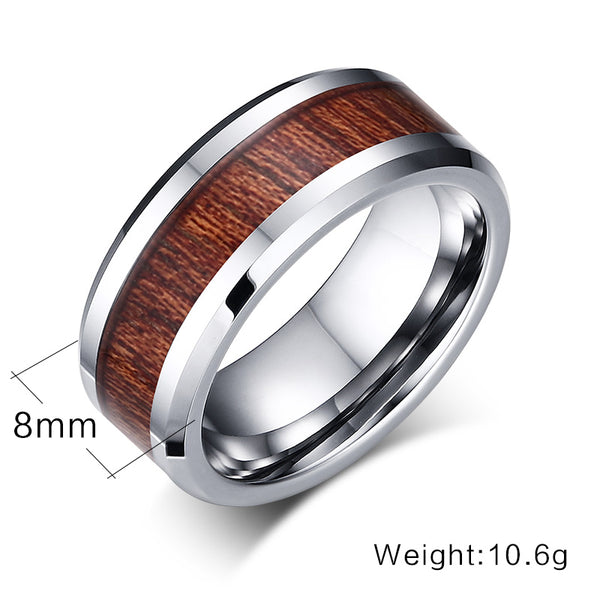 Vnox Tungsten Carbide Men's Ring with Wood Grain Inlay Design | Available in Black or Silver - Qatalyst