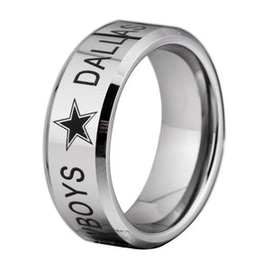 Dallas Cowboys Football Tungsten Ring Band | Black on Silver | Comfort Fit | 8MM - Qatalyst