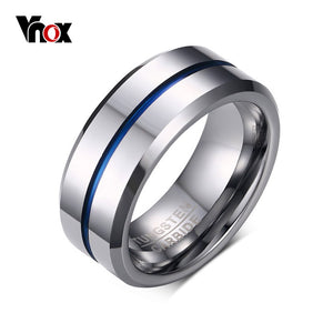 Vnox - Silver and Blue Tungsten Carbide Men's Ring | 8mm Width | Top Quality - Qatalyst