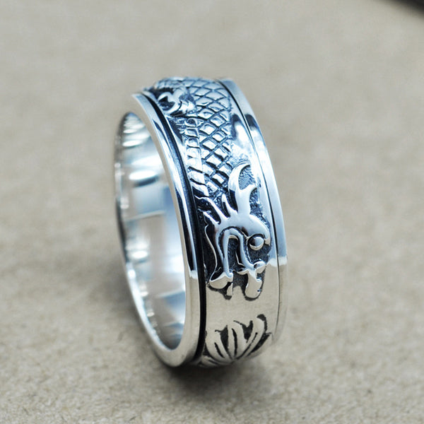 Sterling Silver Chinese Dragon Ring | 100% Sterling Silver | Rotatable | Men and Women - Qatalyst