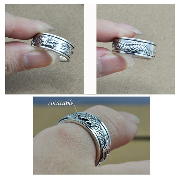 Sterling Silver Chinese Dragon Ring | 100% Sterling Silver | Rotatable | Men and Women - Qatalyst