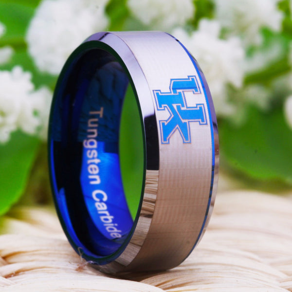 University of Kentucky Wildcats | UK | Tungsten Ring Band | Blue on Silver | 8MM - Qatalyst