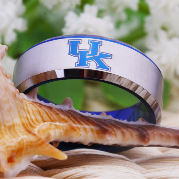 University of Kentucky Wildcats | UK | Tungsten Ring Band | Blue on Silver | 8MM - Qatalyst