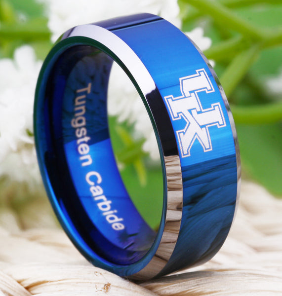 University of Kentucky Wildcats | UK | Tungsten Ring Band | White on Blue | 8MM - Qatalyst