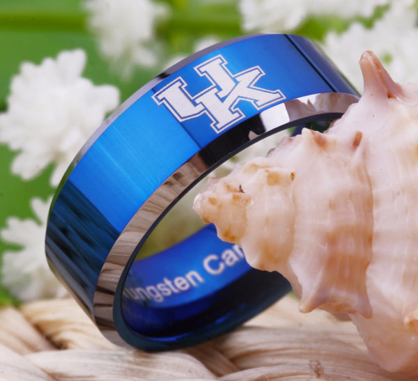 University of Kentucky Wildcats | UK | Tungsten Ring Band | White on Blue | 8MM - Qatalyst