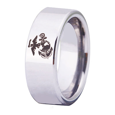 USMC Silver Beveled Designer Men's Ring | Tungsten | Comfort Fit | 8MM - Qatalyst