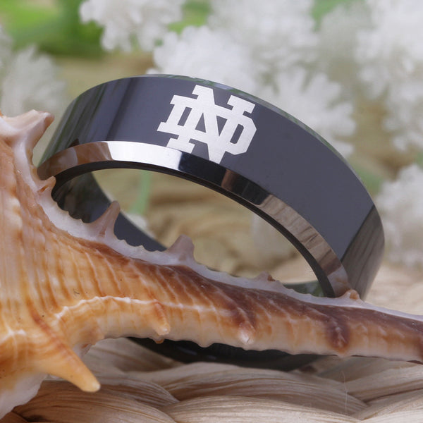 University of Notre Dame Fighting Irish | ND | Tungsten Ring Band | Black and Silver | 8MM - Qatalyst