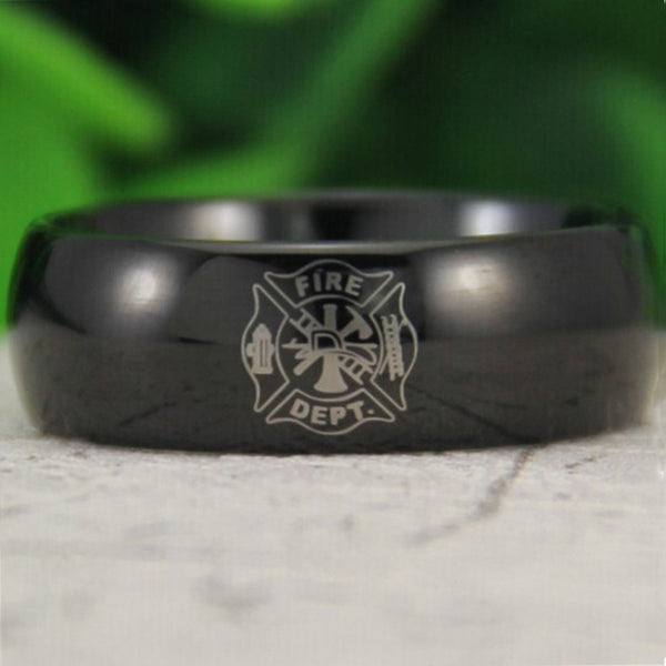 Black Tungsten Firefighter Band Ring | Comfort Fit | Fireman Design | Fire Dept. | 8MM - Qatalyst