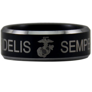 USMC 8MM Black Tungsten Band Ring | Comfort Fit Semper Fidelis - Qatalyst